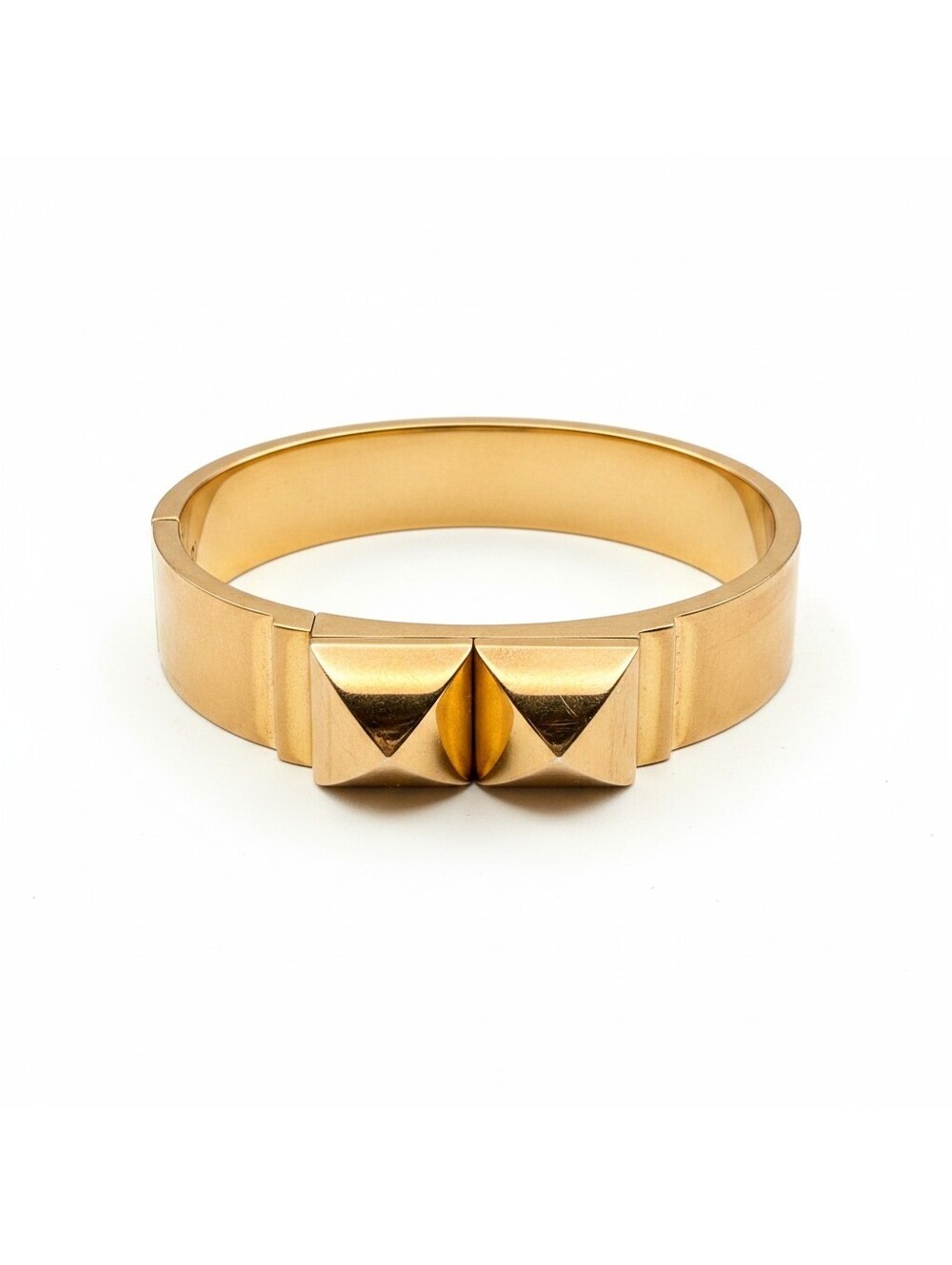 Michael Kors Gold Tone Pyramid Stud Hinged Bangle Bracelet